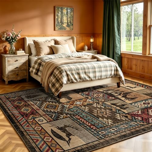 HOMORE Rustic Cabin Area Rug 6x9 Brown - Western & Southwestern Style, Non-Slip, Machine Washable