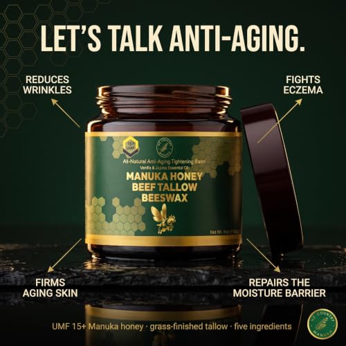 NZ Country Organic Grass-Fed Beef Tallow Honey Balm 4oz with Manuka & Jojoba