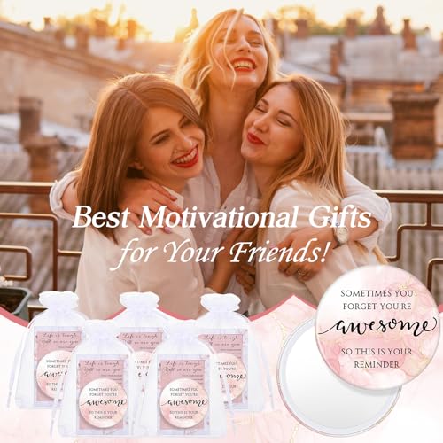 Pink Compact Travel Mirror with Inspirational Quote - Bulk Set for Women