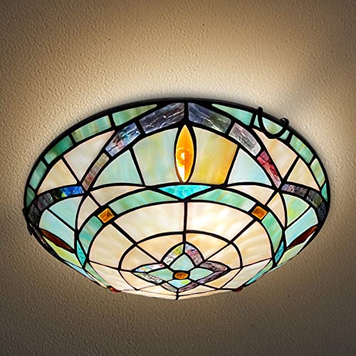 ARTZONE Tiffany Ceiling Light - 12 Inch Stained Glass Flush Mount for Bedroom & Living Room