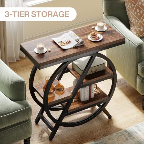 Tribesigns Rustic Brown 3-Tier End Table with Storage - Industrial Nightstand & Sofa Side Table