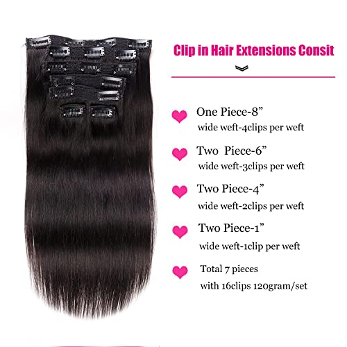 Clip in Hair Extensions 120g Set - Thick Remy Human Hair, Brazilian Straight, 14 Inch Variation 1#