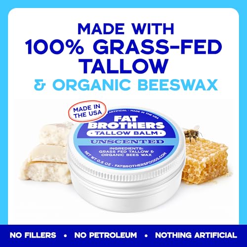 Tallow Balm ? 2-Ingredient (Beef Tallow + Organic Beeswax), Unscented, .5 oz Metal Tin (3X Larger Than Standard Tubes), Pure, Petroleum-Free, Ultra-Moisturizing - 4 pack