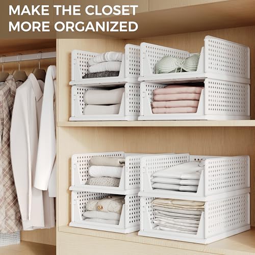 White 8 Pack Stackable Closet Organizer Storage Bins - Pinkpum