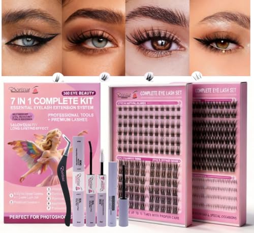 Festive Glamour Lash Kit - 400 Clusters, 9 Styles, Rose Gold Tweezers & Surprises, Gift Set for Women Best Friend