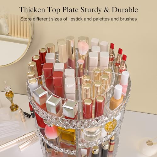 Clear 360 Rotating Makeup Organizer with Large Capacity & Adjustable Shelves - Vanity Storage Rack