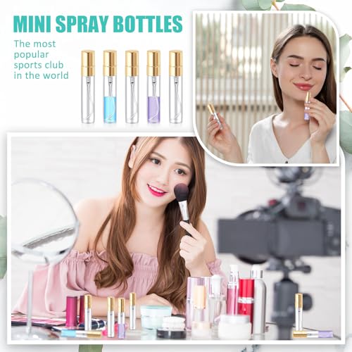 Mini Spray Bottles 50 Pcs 5ml Refillable Perfume Atomizers with Gold Cap - Travel Size
