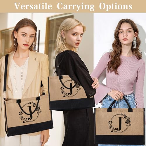 Personalized Gifts for Women, Initial Jute Tote Bag Monogrammed Beach Bag, Mothers Day & Birthday Gifts for Mom Women Friend
