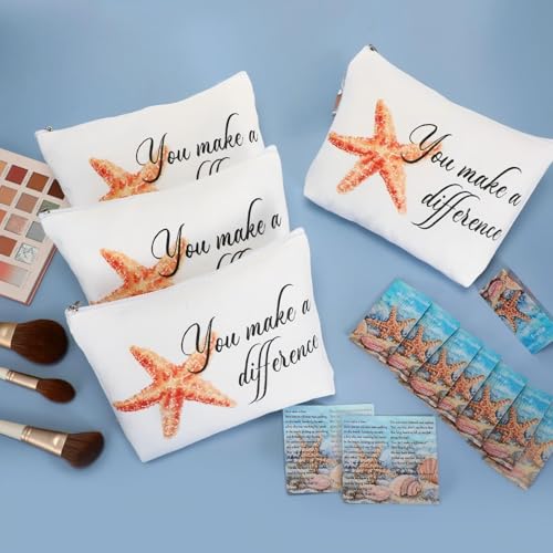 Sieral 20 Pcs Employee Appreciation Gifts Bulk for Volunteer Coworkers You Make a Difference Cosmetic Bags Pouch with Starfish Motivational Cards for Teacher Office Staff