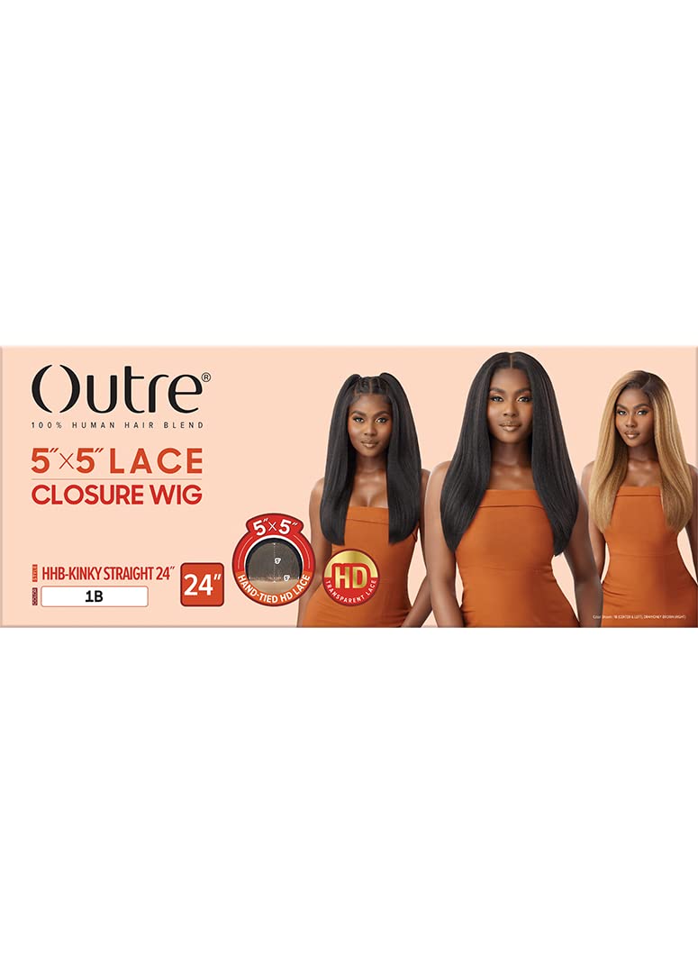 Outre 5x5 Lace Closure Wig - Human Hair Blend Kinky Straight 24" Dark Brown 2