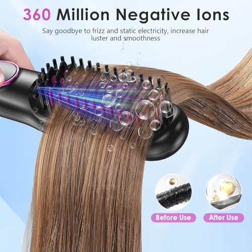 Unipampa Black Hair Straightener Brush with Ionic & Fast Heating, 9 Temp Settings