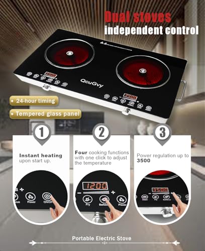 Dual Burner 23-Inch Electric Infrared Hot Plate with Timer & Touch Control