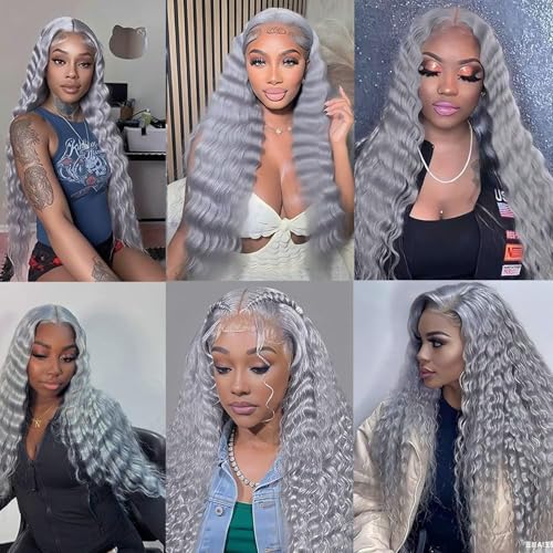 Grey Deep Wave Human Hair Bundle 26 Inch Brazilian Virgin Hair for Sew-In & Wigs - Sliver Grey Variation 26 / #Sliver Grey-D