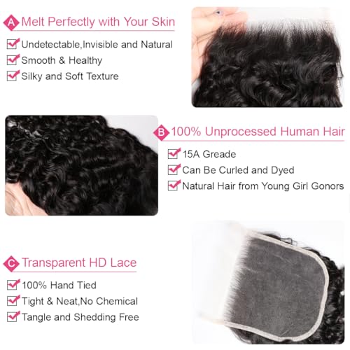 Brazilian Virgin Human Hair Lace Closure 16 Inch Burmese Curly Water Wave Pre Plucked with Baby Hair