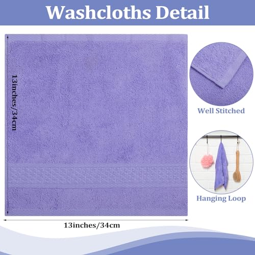 Purple Series 15-Pack Cotton Washcloths - Soft, Absorbent Face & Body Towels