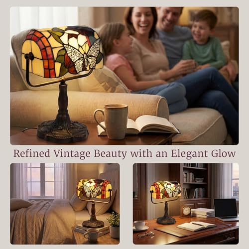 Lavish Home Tiffany Style Bankers Desk Lamp Multicolor Stained Glass Butterfly