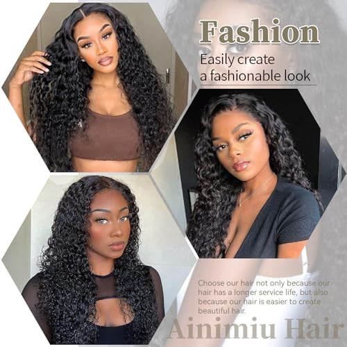 Ainimiu Curly Wave Human Hair Bundles 20 Inch 12A Grade Virgin Brazilian Unprocessed Extensions