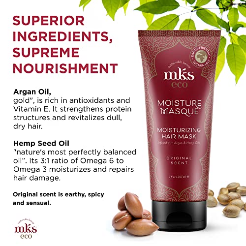 Earthly Body MKS eco Moisture Masque, Original Scent - 7 oz - Hydrating Hair Mask - Revitalizes Dry, Damaged & Distressed Hair - With Moroccan Argan Oil, Hemp Seed Oil - Vegan & Cruelty Free
