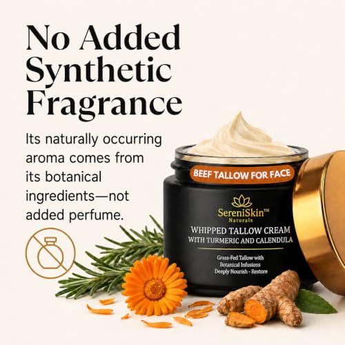 SereniSkin Organic Beef Tallow Face Cream - Whipped Moisturizer for Sensitive Skin, 4 oz