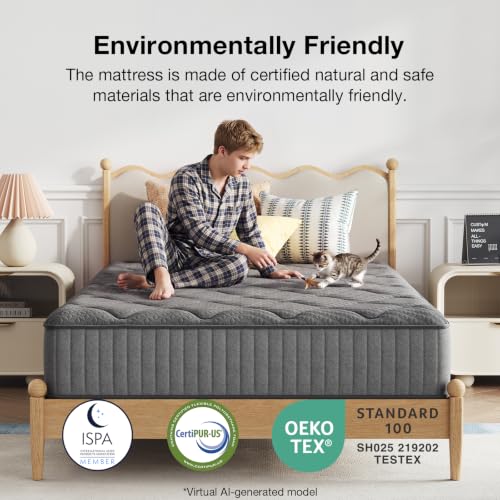 Twin Hybrid Mattress - 8 Inch Grey Pocket Coil Gel Foam Support