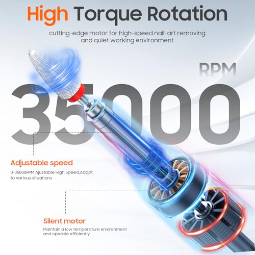 Cordless Nail Drill 35000 RPM with Bits Kit - Portable Electric Manicure & Pedicure Tool, Black