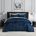 Homzard Navy Blue Velvet King Comforter Set 3pcs, All-Season Luxury Bedding