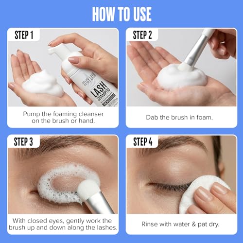 Eyelash Extension Shampoo with Brush - 6.76 fl oz (200 ml) Eyelid Foaming Cleanser & Makeup Remover