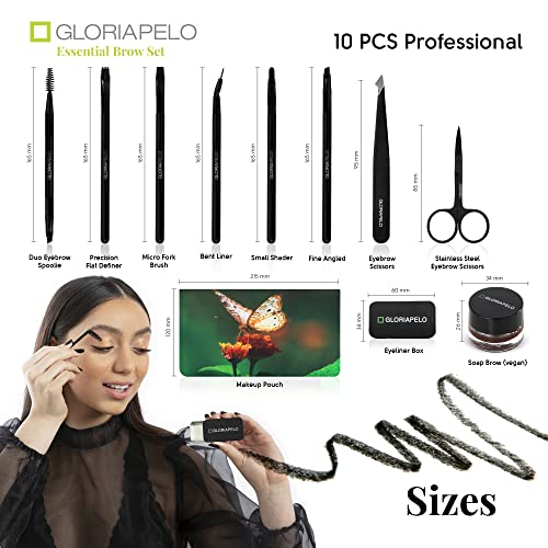 Eyebrow Brush Set ? Premium Make-up Brush Kit ? 10pcs Eyebrow Brush Makeup - Professional Make-up Brush Set - Eyebrow Makeup Gel - Eyebrow Lamination Soap