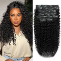 Kinky Curly Clip-In Hair Extensions Human Hair 110g Full Head Natural Black