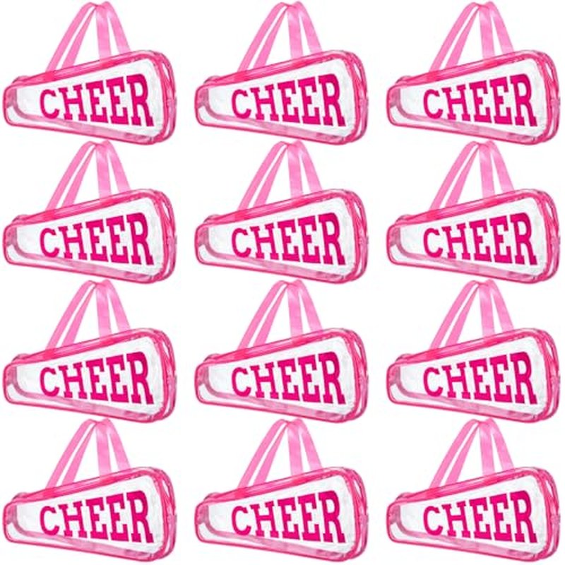 12 Pcs Clear Cheer Bag Gift Cheer Gifts Bulk for Team 11 x 5.3" PVC Cheerleading Gift Waterproof Portable Cheerleader Tote Cheerleading Travel Duffel Packet for Sport Party(Pink)