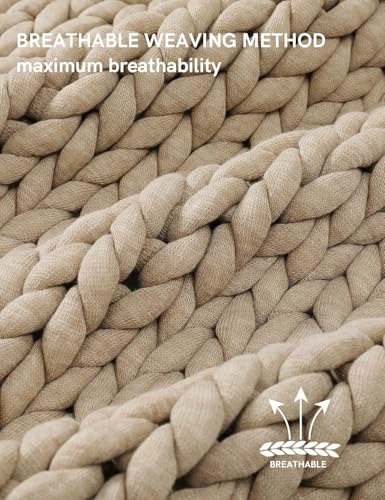 50x70 Inch Beige Knitted Throw Blanket - Medium-Weight, Breathable, Machine Washable Home Decor