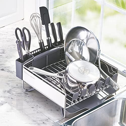 KitchenAid Compact Space Saving Dish Rack with Flatware Caddy - Gray