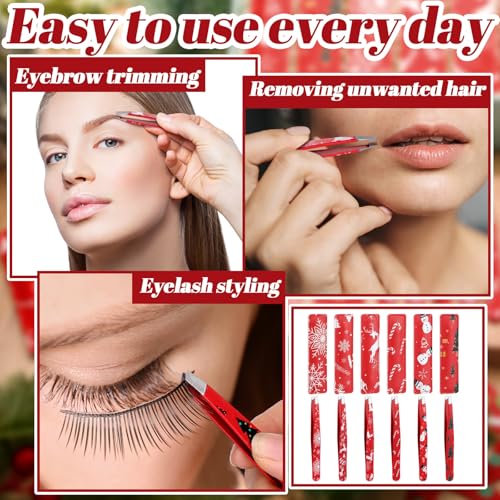 Lasnten 24 Sets Christmas Mini Tweezer Set Christmas Stocking Stuffers for Women Professional Tweezers in Case Mini Jewelry Tweezer Lighted Tweezers for Women Facial Hair for Xmas Party Gifts