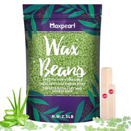 Green Aloe Wax Beads for Sensitive Skin 2.5LB Hard Wax Beans Refill Pack