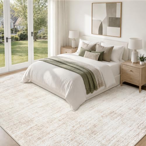 Yidanamy 8x10 Beige Washable Area Rug - Modern Abstract Neutral Carpet for Living Room