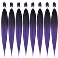 Pre-Stretched Braiding Hair Extensions 42 Inch - Ombre Black to Purple, 8 Packs, Soft Yaki Texture, Hot Water Setting
