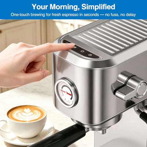XIXUBX Silver Espresso Machine with Milk Frother - 20-Bar, Steam Wand, Compact