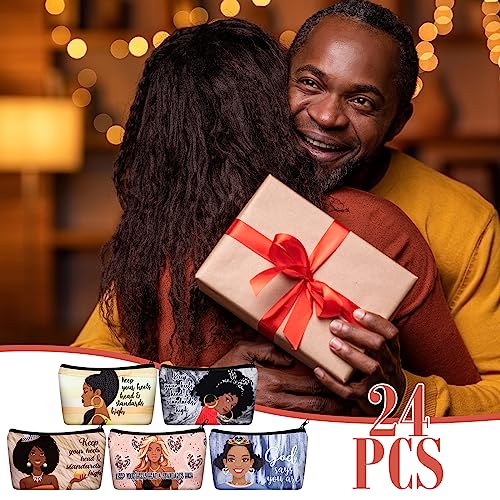 Talltalk 24 Pcs African American Black Makeup Bags for Women Toiletry Canvas Zipper Makeup Bags Black History Month Women Gifts Cosmetic Pouch Reusable Multipurpose Organizer