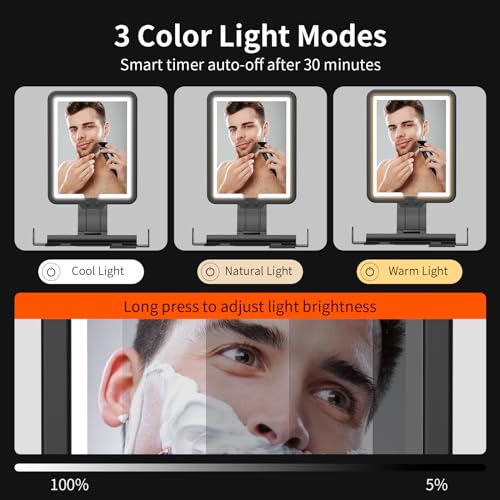 Fogless Heated Shower Mirror with Dimmable Lights - Black, 12.2"L x 7"W