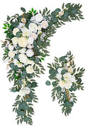 Wedding Arch Flowers Pack of 2 with Gauze Curtain for Ceremony & Reception - White Variation