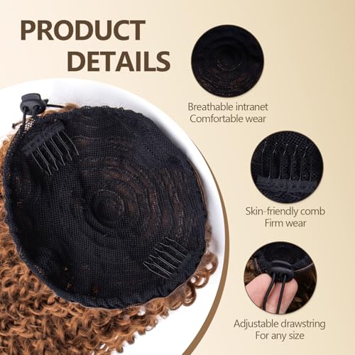 Water Wave Drawstring Ponytail Extension - Auburn Ginger, 28 Inch, Curly Hair