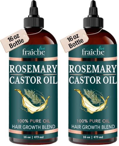 Live Fraiche Rosemary Castor Oil 16oz Pack of 2 for Hair Growth & Thickening