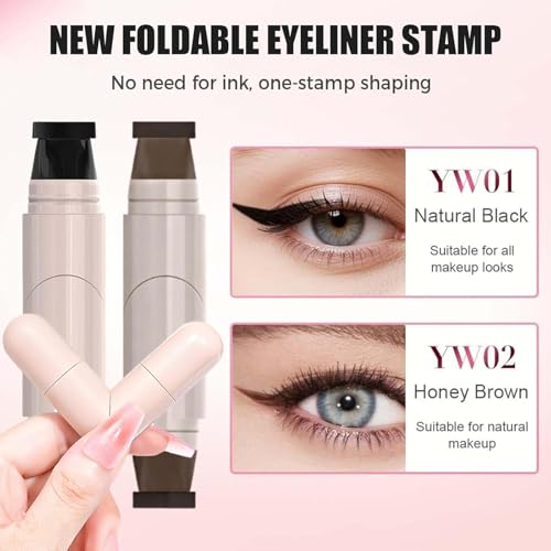 Rotating Eyeliner Stamp Pen,Foldable Winged Eyeliner Stamp,Wing eyeliner stamp,Smudge Proof & Waterpoof Eye Liner,Easy Eye Stencil Makeup Tool (2PCS-Black)