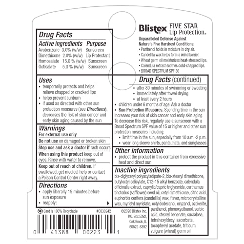 Blistex Lip Protection Balm, SPF 30 | Wind & Water-Resistant | Soothes Chapped Lips | Hydrating Treatment | Holds in Moisture