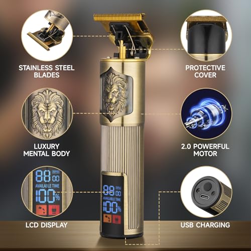 T-Blade Trimmer for Men Professional Hair Clippers Barber Beard Trimme Hair Trimmer with LCD Display T Liners Cordless Zero Gapped Shavers Edgers Clipper for Hair Cutting