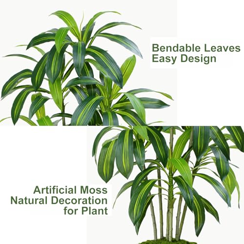 Artificial Dracaena Tree 7Ft Tall with White Planter - Real Touch Indoor Outdoor Decor