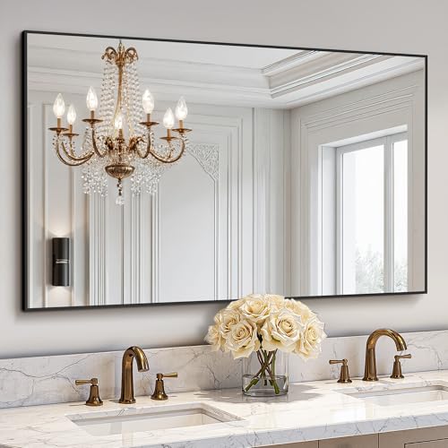 TRAHOME Matte Black Wall Mirror 48x30 Inch Bathroom Vanity Over Sink