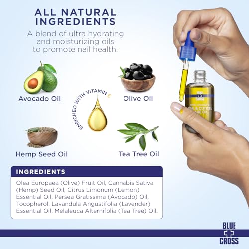 Blue Cross Nail & Cuticle Care Oil, Mineral Oil Free, Hydrating, Moisturizing, All Natural Professional Nail + Cuticle Care, Lemongrass/Lavender Scented Essential Oils, Made in USA, 16fl oz/473mL