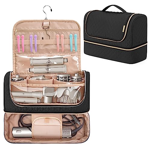 Yarwo Large Airwrap Storage Bag Compatible for Shark FlexStyle Styling (HD 430/440), Double Layers Travel Case Box for Shark Flexstyle/Dyson Airwrap and Hair Styler Attachments, Black (Bag Only)