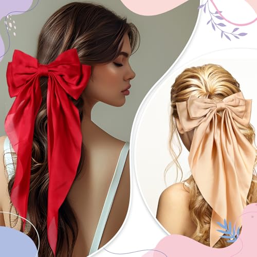Large Satin Hair Bows Bulk - Floral Hair Accessories for Women, 25 Pieces